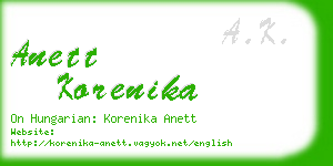 anett korenika business card